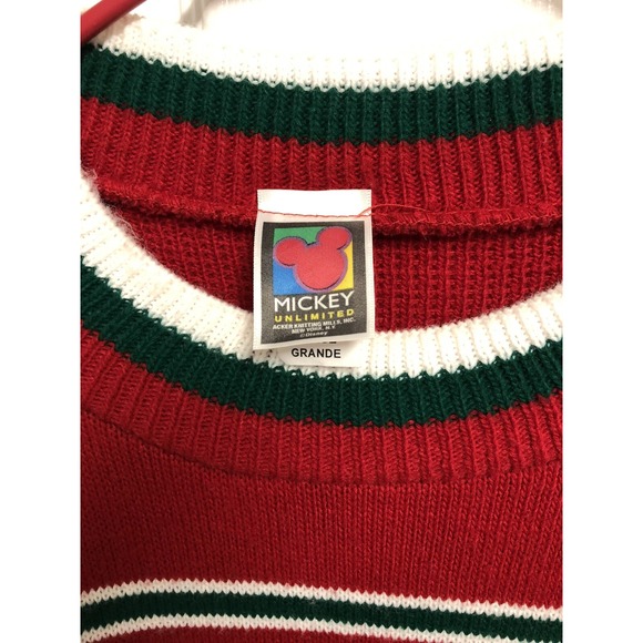 Vintage 80's Disney Mickey Mouse Ugly Christmas Knit Sweater Stripe Sweater A26 - Picture 3 of 3